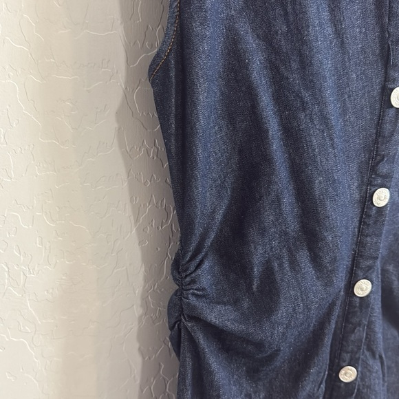 Zara Blue denim  Midi Dress with Notched Collar and Cap Sleeves size large - Picture 5 of 8